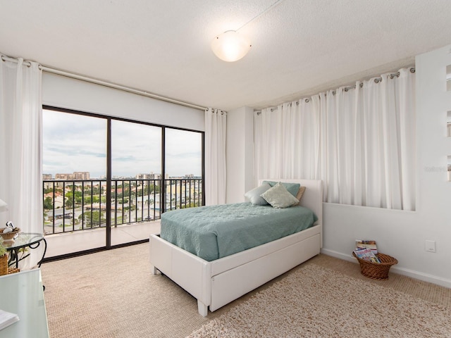 bedroom with access to exterior and carpet floors