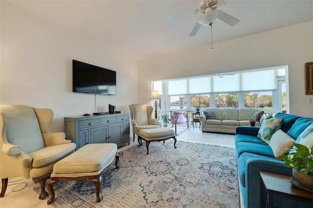 living room with ceiling fan