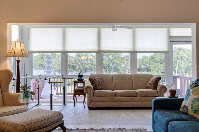 living room featuring ceiling fan