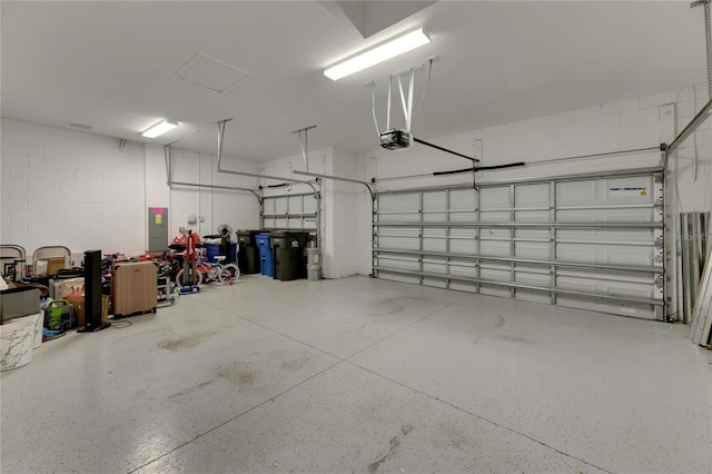 garage featuring a garage door opener and electric panel