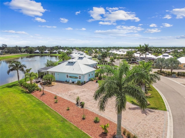 bird's eye view featuring a water view