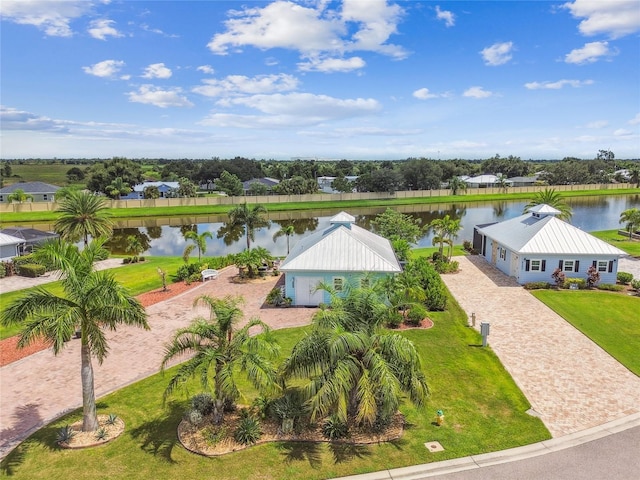 bird's eye view featuring a water view