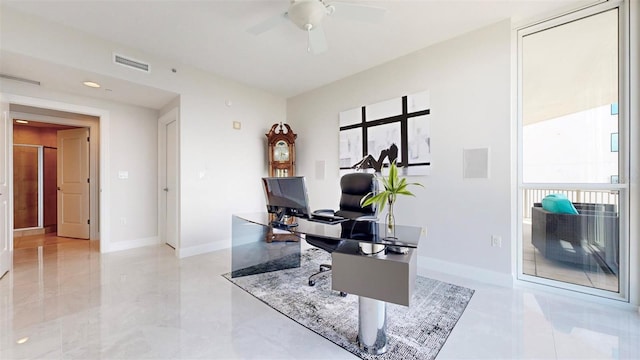 home office featuring ceiling fan