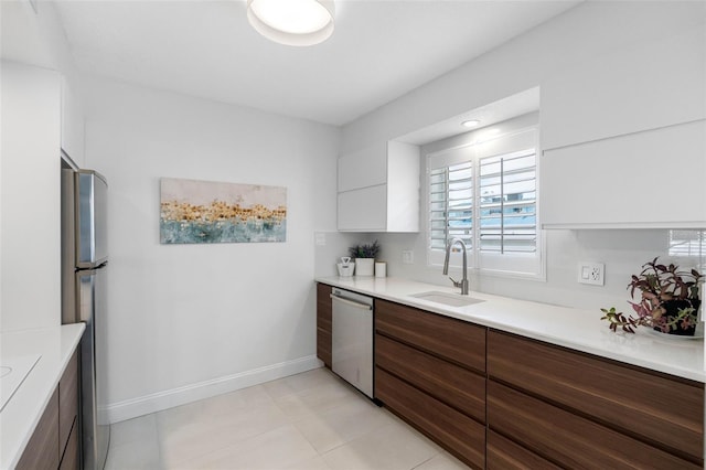 kitchen with white cabinetry, sink, and appliances with stainless steel finishes