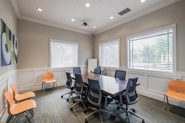 office area with ornamental molding