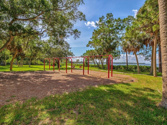 view of jungle gym with a yard