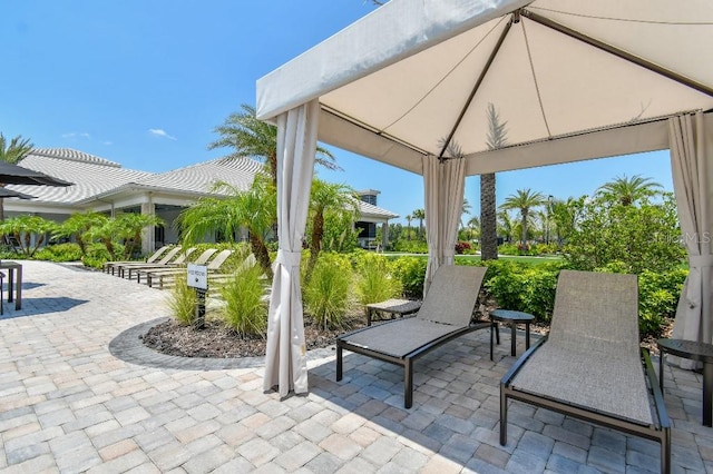 view of patio featuring a gazebo