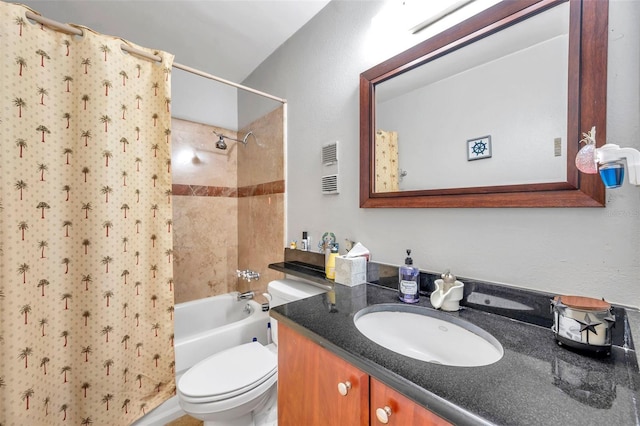 full bathroom featuring vanity, toilet, and shower / bath combo