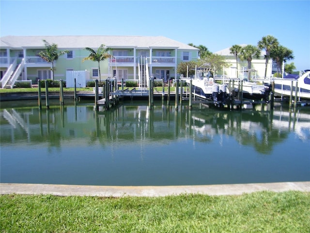 property view of water with a boat dock