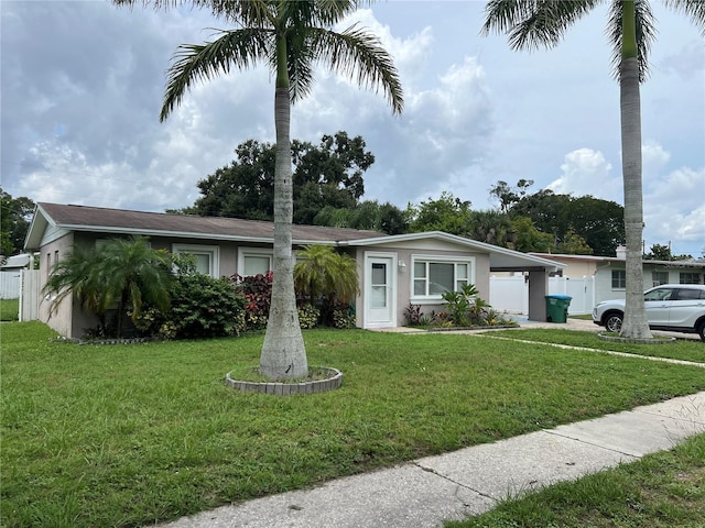 single story home with a front yard