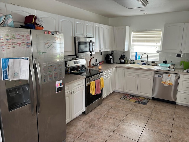 kitchen featuring sink, appliances with stainless steel finishes, and white cabinetry