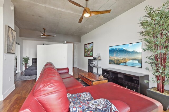 777 N Ashley Dr Unit 1606, Tampa, FL 33602 - living room with ceiling fan, wood finished floors, and baseboards