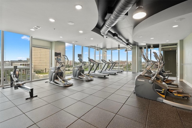 exercise room featuring a wall of windows