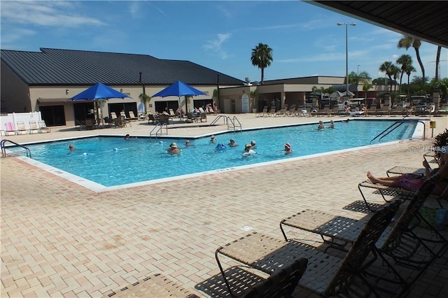 view of swimming pool featuring a patio