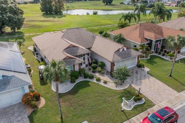 aerial view featuring a water view