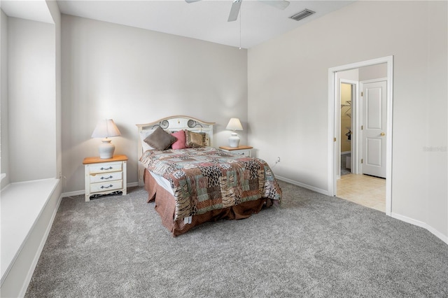 bedroom featuring carpet floors and ceiling fan