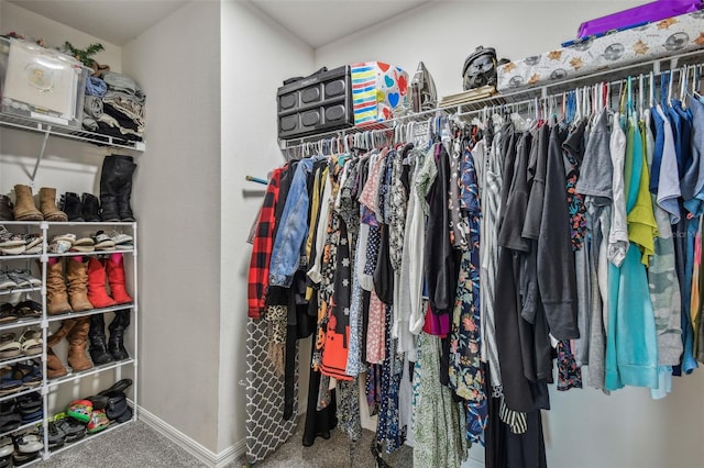 spacious closet featuring carpet flooring