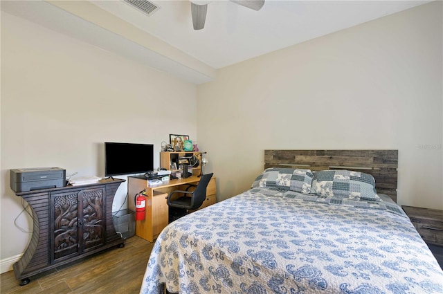 bedroom with hardwood / wood-style floors and ceiling fan