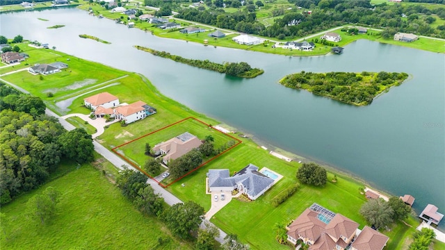 aerial view featuring a water view