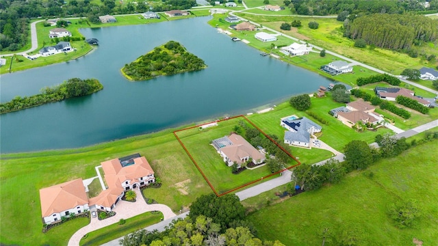 aerial view with a water view