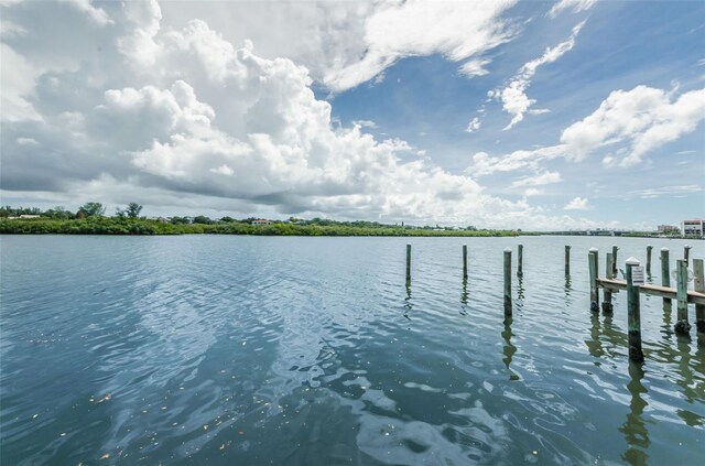 view of dock with a water view