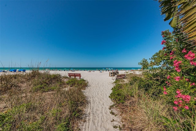 property view of water featuring a view of the beach