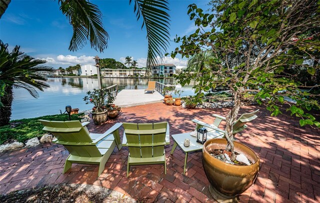 view of patio / terrace featuring a water view