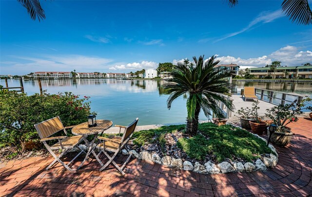 view of dock with a water view