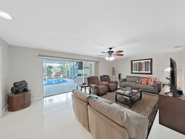 living room with ceiling fan