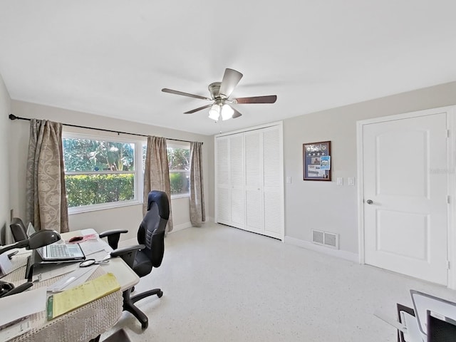 home office featuring ceiling fan