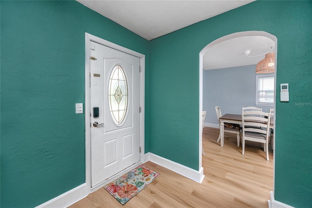 entryway featuring a wealth of natural light and wood-type flooring