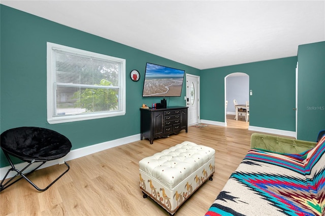 6619 Livingston Ave N, Saint Petersburg, FL 33702 - living room with baseboards, wood finished floors, and arched walkways