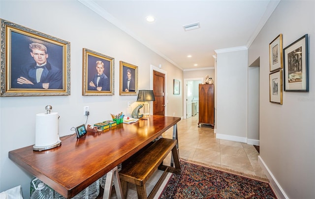 corridor featuring ornamental molding