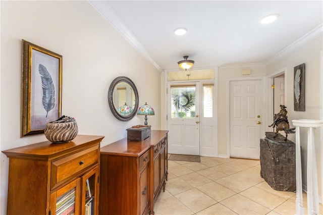 tiled entryway with ornamental molding