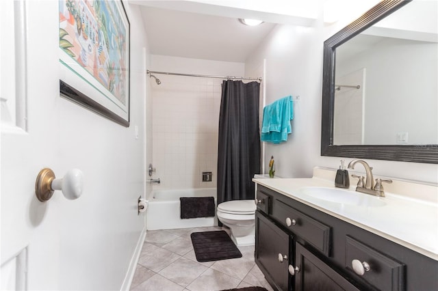 full bathroom featuring tile patterned floors, vanity, toilet, and shower / bathtub combination with curtain