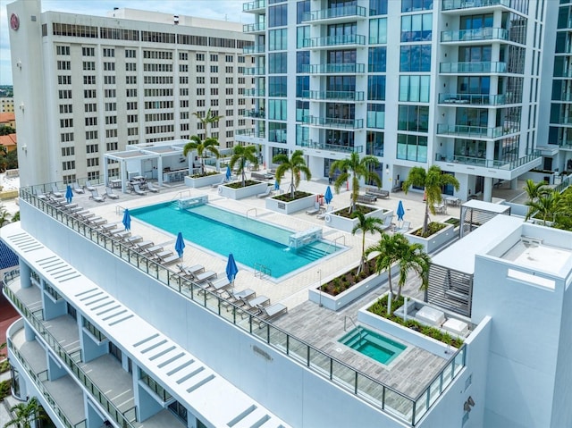 view of pool featuring a patio