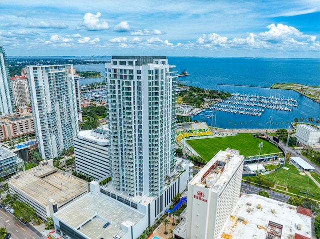 bird's eye view featuring a water view