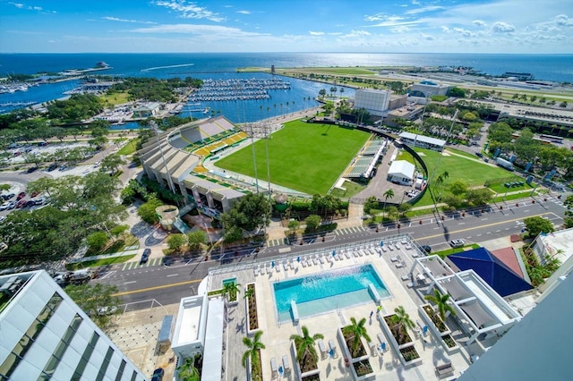 aerial view with a water view