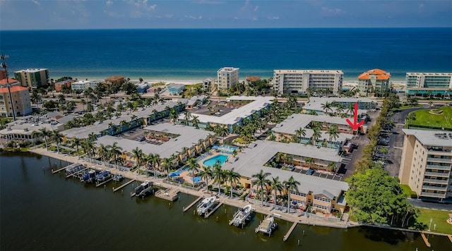 aerial view with a water view