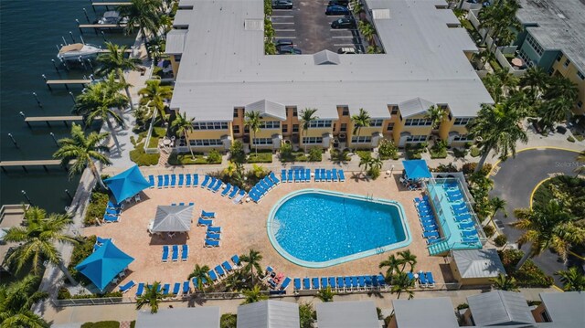 aerial view with a water view