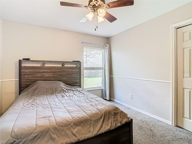 bedroom featuring carpet floors and ceiling fan