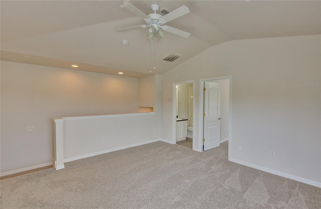 7110 Moss Ledge Run, Land O Lakes, FL 34637 - carpeted spare room with lofted ceiling, visible vents, baseboards, recessed lighting, and a ceiling fan