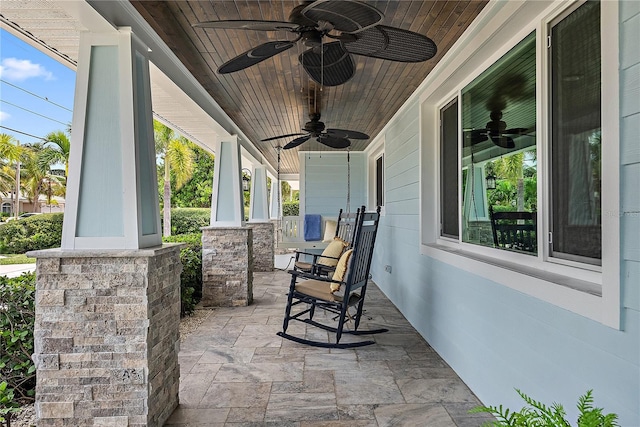 view of patio / terrace featuring covered porch and ceiling fan