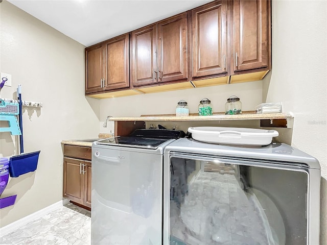 laundry room with washer and clothes dryer, cabinets, and sink