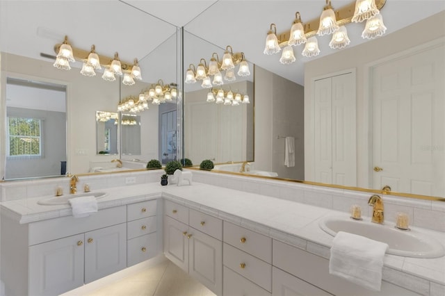 bathroom featuring vanity and tile patterned floors