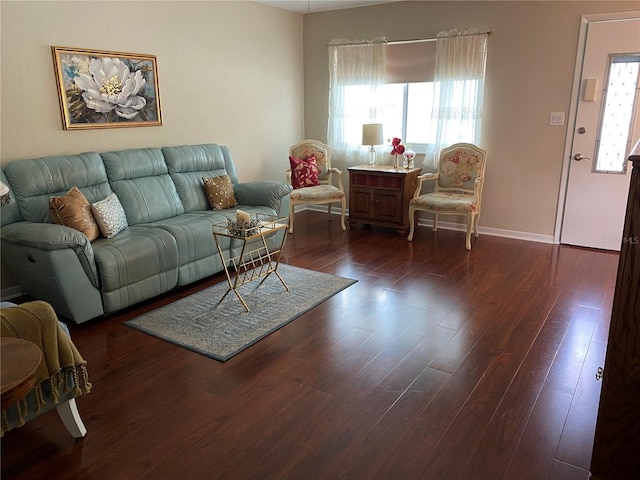 living room with dark hardwood / wood-style floors