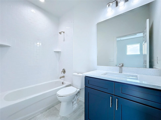 bathroom with shower / washtub combination, tile patterned flooring, vanity, and toilet