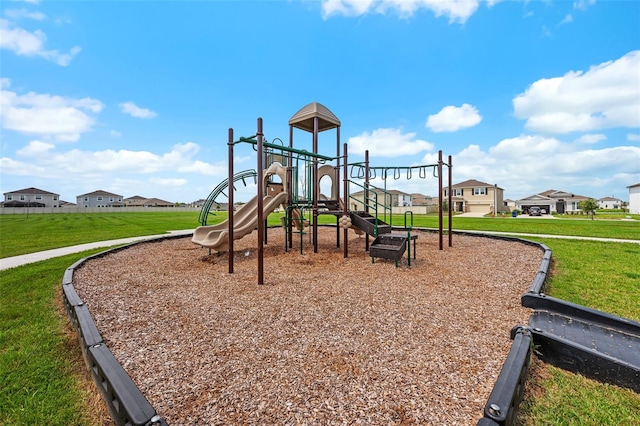 view of jungle gym featuring a yard