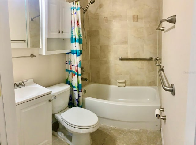 full bathroom featuring vanity, toilet, and shower / bath combo with shower curtain