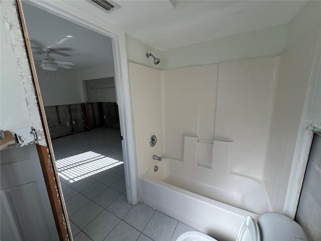 bathroom featuring tile patterned flooring, ceiling fan, and shower / bathing tub combination